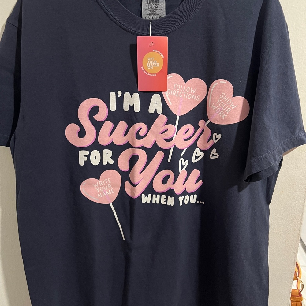 Navy Shirt with Pink Lollipop Design size L